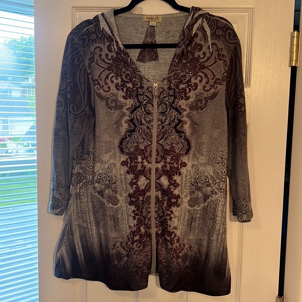 One World zip up thin embellished hoodie size large